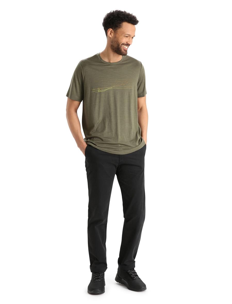 T Shirts Icebreaker Merino Tech Lite II Corta Sleeve Ski Stripes Homme Vert Olive | FR 1175AHKP